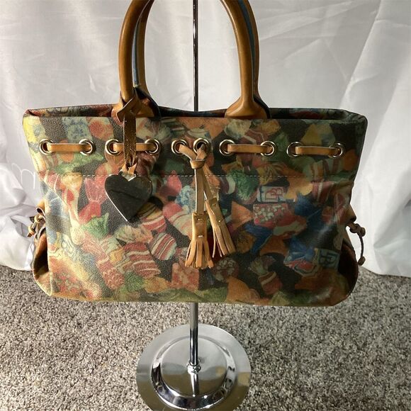 Dooney & Bourke Vintage Candy Print Satchel Bag w/ Heart Charm - Picture 1 of 6